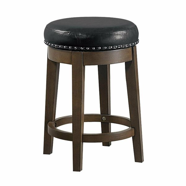 Poundex 24 in. Round Swivel Counter Stool in Black Faux Leather - Set of 2 F1862